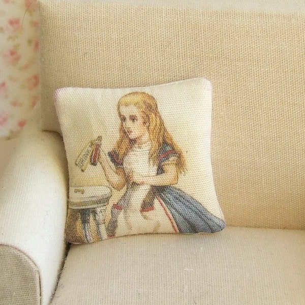Dollhouse Miniature, Alice in Wonderland Pillow, Dolls House Cushion, Bedroom Decor, Tea Party, Shabby Cottage Chic, 1:12th Scale