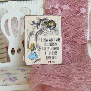 Dollhouse Miniature, Alice in Wonderland Sign, Cheshire Cat Picture, Wall Plaque, Dolls House Print, Shabby Cottage Chic, 1:12th Scale