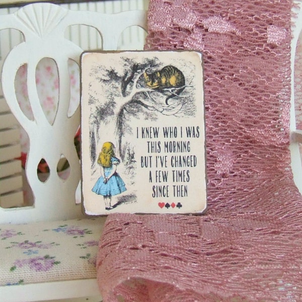 Dollhouse Miniature, Alice in Wonderland Sign, Cheshire Cat Picture, Wall Plaque, Dolls House Print, Shabby Cottage Chic, 1:12th Scale