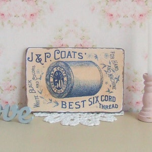 Dollhouse Miniature, Cotton Thread Sign, Haberdashery Plaque, Sewing Room Picture, Vintage style, Shabby Cottage Chic, 1:12th Scale