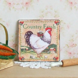 Dollhouse Miniature, Country Fresh Sign, Chicken Picture, Kitchen Plaque, Dolls House Decor, Rustic Art, Shabby Cottage Chic, 1:12th Scale