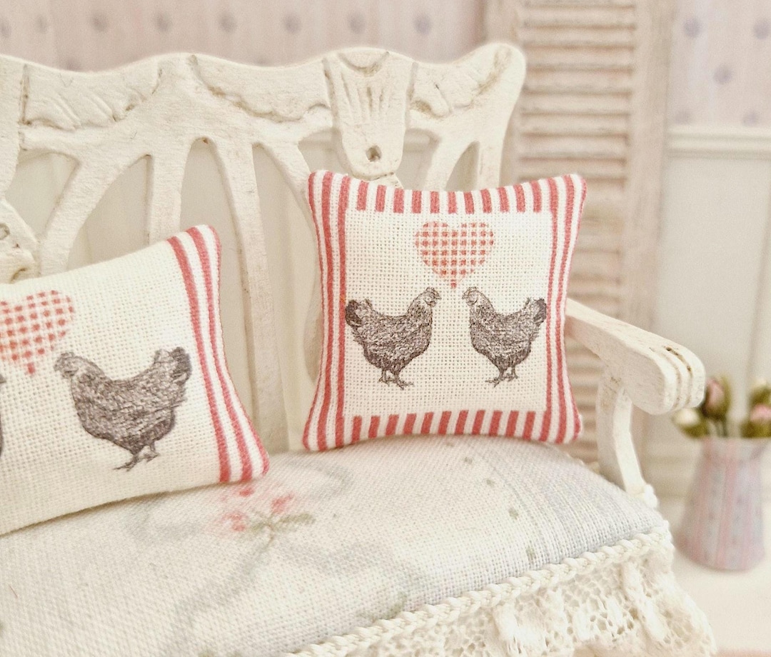 Dollhouse Miniature, Square Hen Cushion, Dolls House Pillow