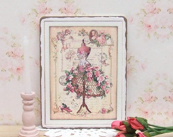 Dollhouse Miniature, Pink Mannequin Picture, Dolls House Sign, Shop Dress Form, Sewing Room Print, Shabby Cottage Chic, 1:12th Scale