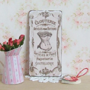 Dollhouse Miniature, Haberdashery Corset Sign, French Picture, Sewing Room, Vintage Style, Black and White Shabby Cottage Chic, 1:12th Scale