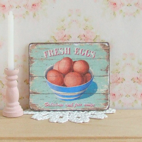 Dollhouse Miniature, Fresh Eggs Sign, Farm Plaque, Food Picture, Market Print, Kitchen Decor, Dolls House, Shabby Cottage Chic, 1:12th Scale