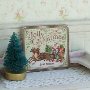 Dollhouse Miniature, Santa Sign, Christmas Picture, Reindeer Plaque, Dolls House, Festive Miniatures, Shabby Cottage Chic, 1:12th Scale image 2