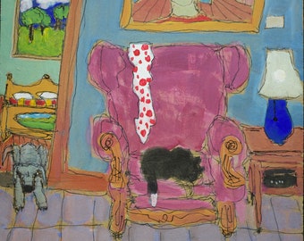 Dog And Cat Living Together • framed original gouache by Douglass Truth