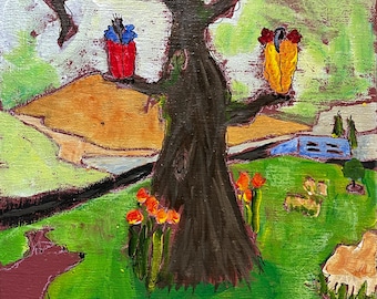 Two Bird Dog • original gouache on linen by Douglass Truth
