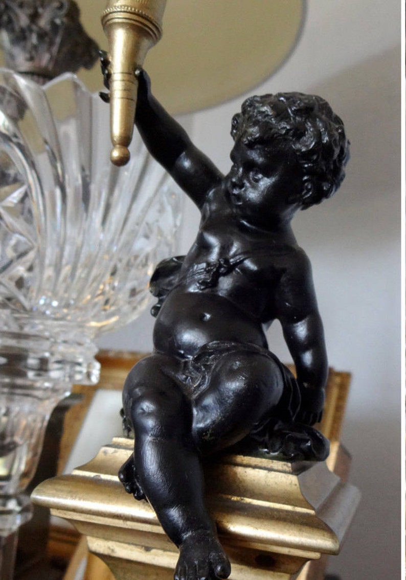 French Antique Bronze Cherub Putti on Pedestal Candle Holder Etsy