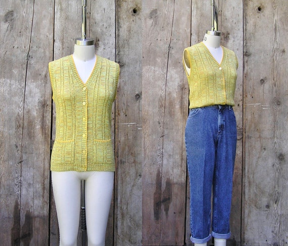 vintage 1970s sleeveless knit top + 70s vintage s… - image 1