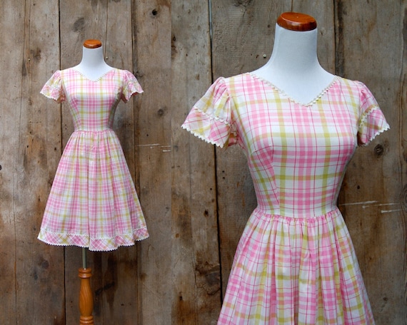 c. 1950s plaid dress + vintage 50s 60s plaid day d