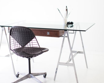 Scandinavian Mid Century Modern Desk, Solid Walnut with Steel Legs, Custom Sizes Available