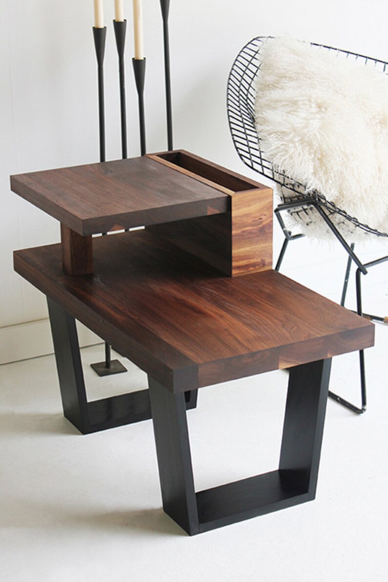 Mid Century Modern Side Table Small Wood Minimal Furniture