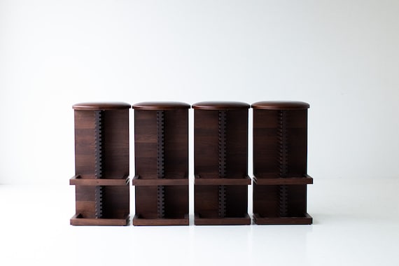 Cicely modern bar stools in walnut and leather, great for kitchen or dining room