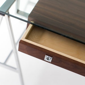 modern desk, walnut modern desk, modern glass desk, walnut desk, glass top desk image 3