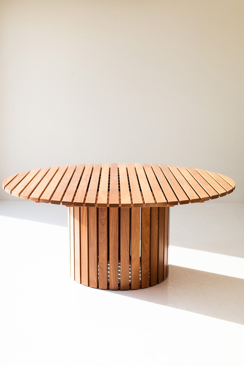 Round outdoor wood dining table, image 7