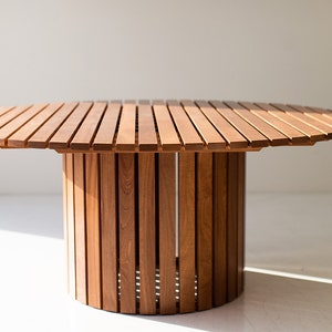 Round outdoor wood dining table, image 1