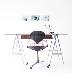 modern desk, walnut modern desk, modern glass desk, walnut desk, glass top desk image 5