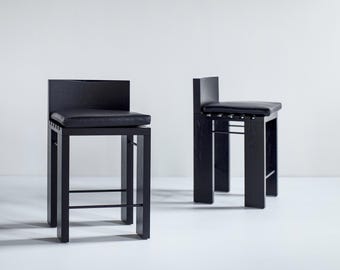 Black Chile Counter Stool in Black Leather