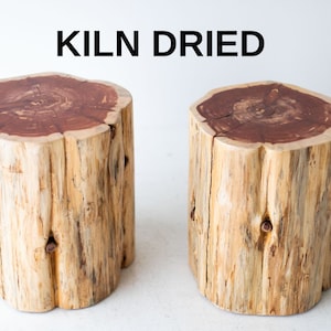 May include: Two natural wood stumps, kiln dried, with a reddish brown center and a light brown outer bark. The text "KILN DRIED" is printed in black above the stumps.