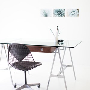 modern desk, walnut modern desk, modern glass desk, walnut desk, glass top desk image 2