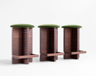 Cicely Counter Stools in Walnut and Green Mohair