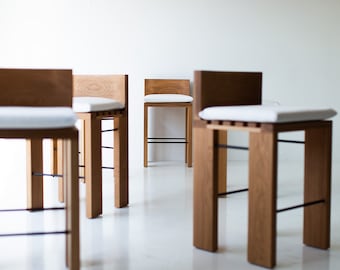 White oak counter stool for kitchen or bars, solid maple and upholstered