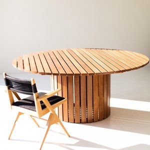 Round outdoor wood dining table, image 9