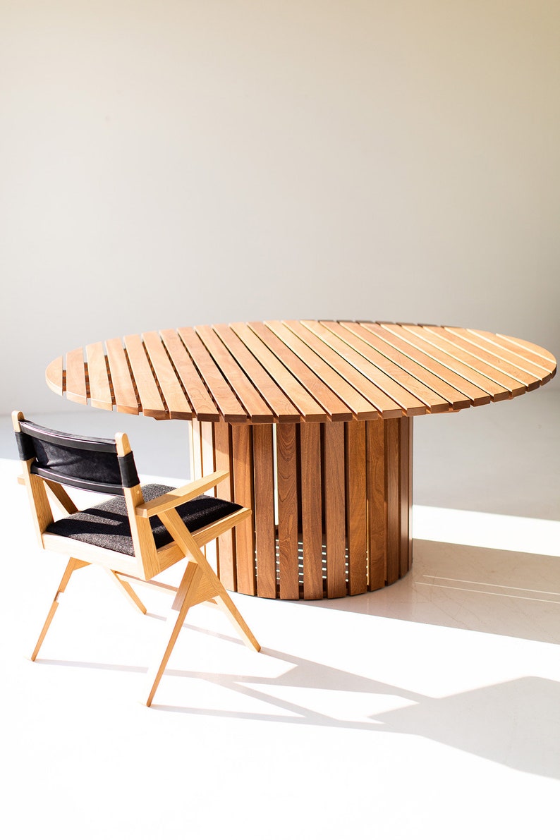 Round outdoor wood dining table, image 9