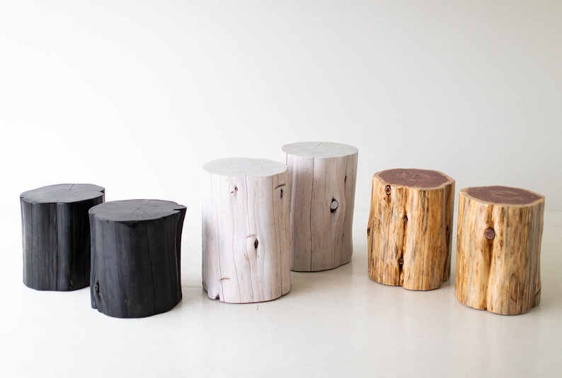 Large Tree Stump Side Tables Whitewash Etsy