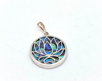 Sterling Silver Abalone Lotus Flower Bali Pendant