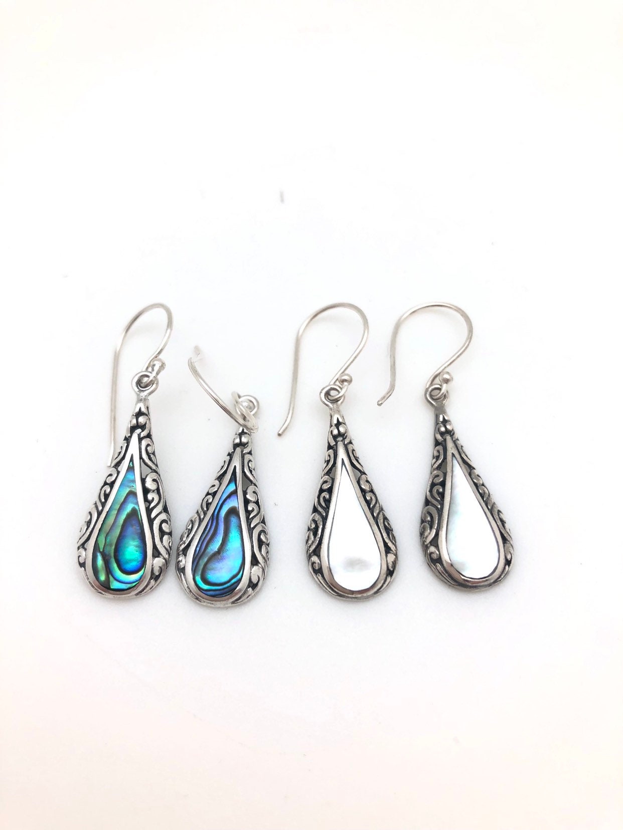 Sterling Silver Abalone or Mother of Pearl Teardrop Earrings
