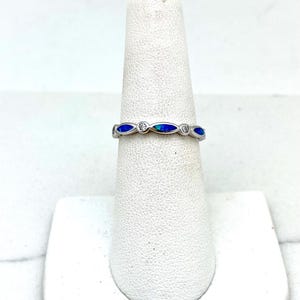 Sterling Silver Blue Opal and Cubic Zirconia Band