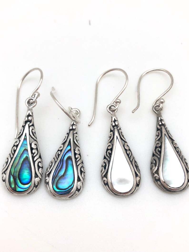 Sterling Silver Abalone or Mother of Pearl Teardrop Earrings