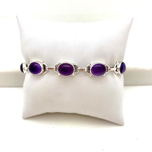 Sterling Silver Amethyst Cabochon Adjustable Bracelet
