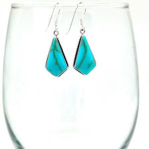Sterling Silver Kite Shaped Turquoise Navajo Dangle Earrings
