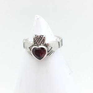 Sterling Silver Garnet Claddagh Ring