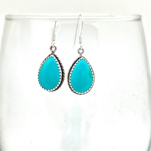 Sterling Silver Pear Shaped Turquoise Navajo Dangle Earrings