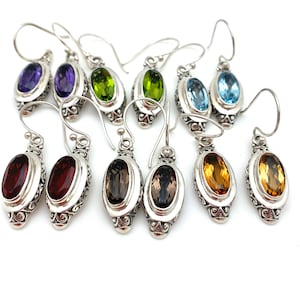 Sterling Silver Semi-precious stone Bali Drop Earrings