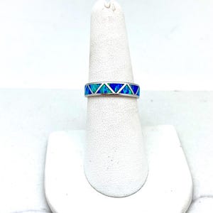 Sterling Silver Blue Opal Geometric Band