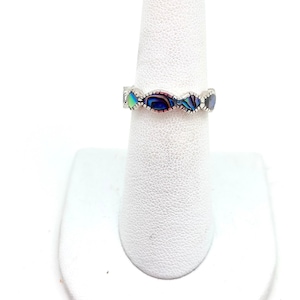 Sterling Silver Geometric Abalone Bali Band