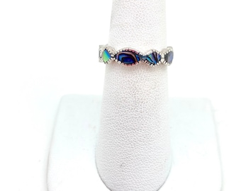 Sterling Silver Geometric Abalone Bali Band