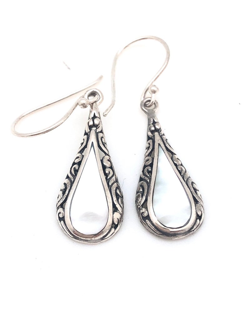 Sterling Silver Abalone or Mother of Pearl Teardrop Earrings