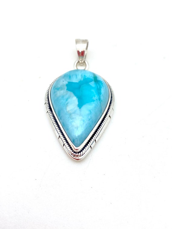 Sterling Silver Pear Teardrop Larimar Pendant Sterling Silver Pear Teardrop Larimar Pendant