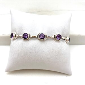Sterling Silver Round Amethyst Adjustable Bracelet