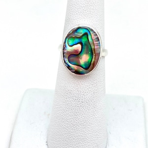 Sterling Silver Oval Abalone Bali Ring