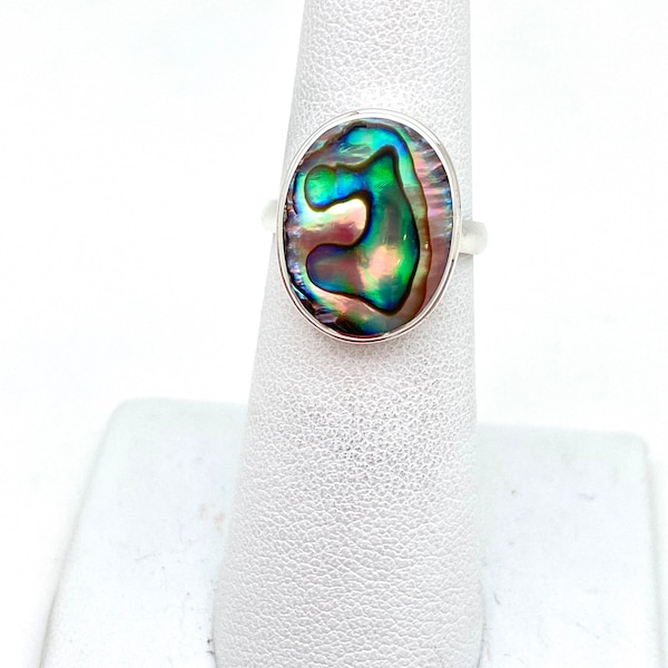 Sterling Silver Oval Abalone Bali Ring