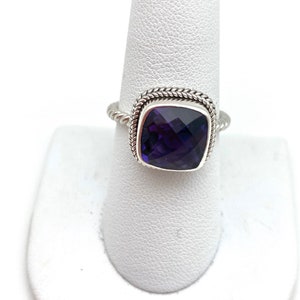 Sterling Silver Square Amethyst Bali Ring