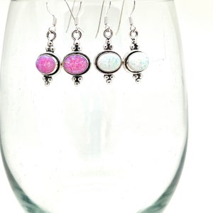 Sterling Silver Pink or White Fire Opal Navajo Dangle Earrings