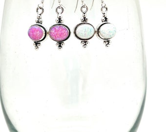 Sterling Silber Pink oder Weiß Feuer Opal Navajo Ohrringe